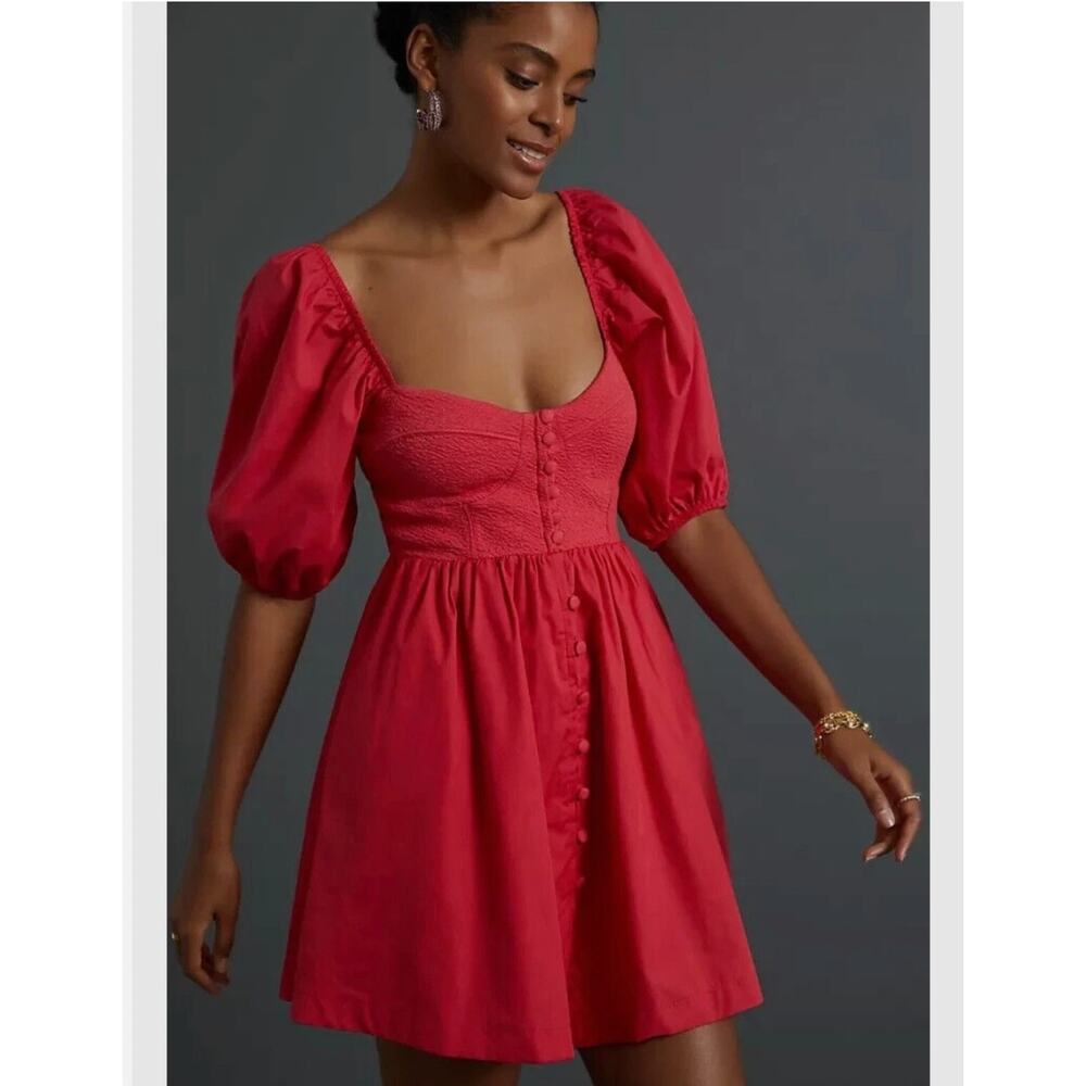 Maeve Red Puff-Sleeve Mini Dress